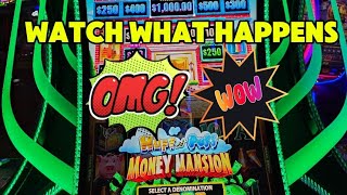 (WATCH WHAT HAPPENS) HUFF N PUFF MONEY MANSION SLOT MACHINE. #slots #casino #slotmachine #bonus